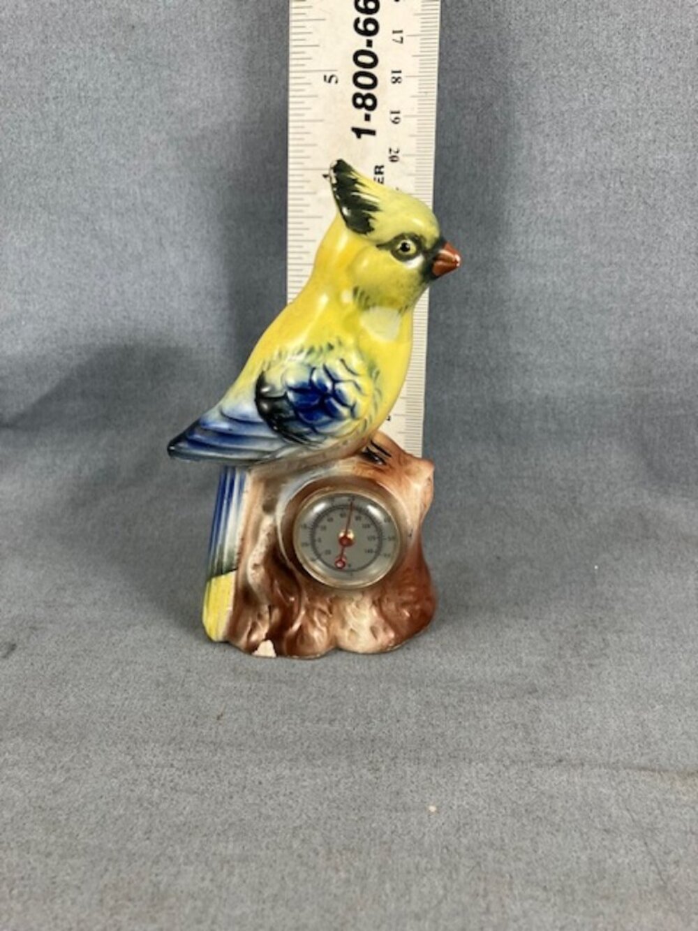 Vintage Ceramic Bird with Thermometer 4"